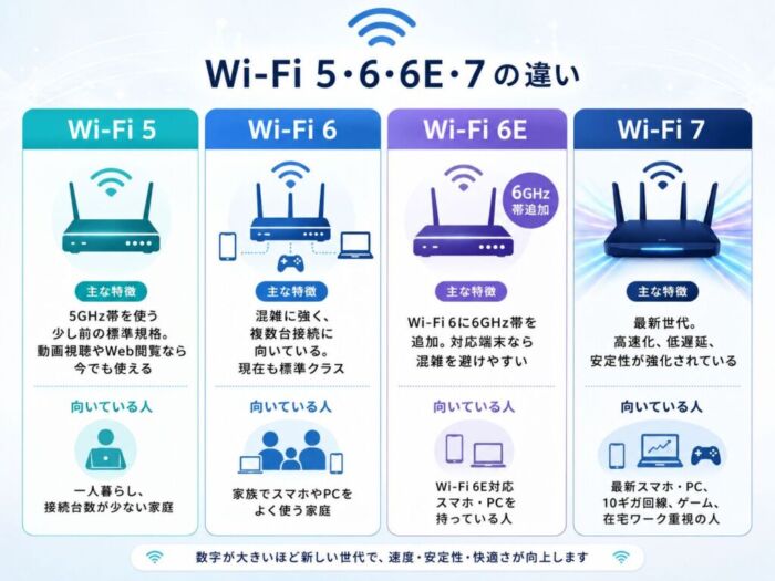 Wi-Fi 5・6・6E・7の違いをかんたん比較